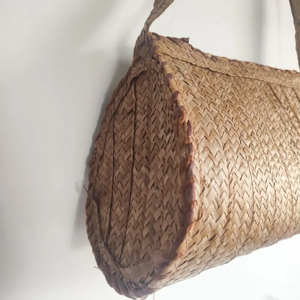Boho Vintage Bag Floral Red Tan Straw Woven Natural Seashells‎ Shoulder Summer